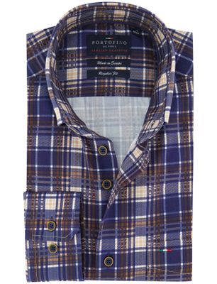 Portofino Bruin blauw geruit overhemd Portofino katoen
