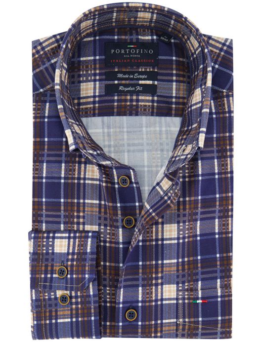 Portofino geruit overhemd bruin blauw katoen