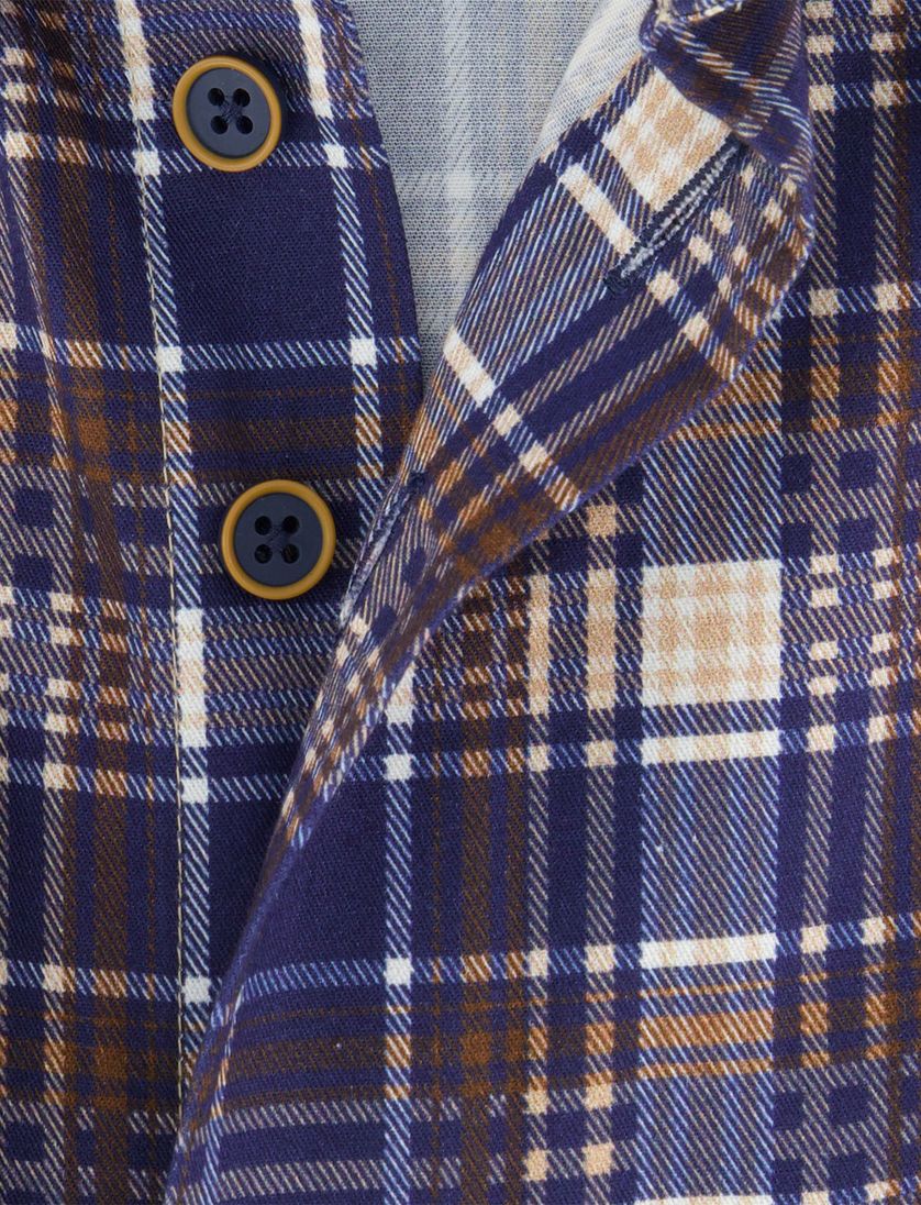 Bruin blauw geruit overhemd Portofino katoen