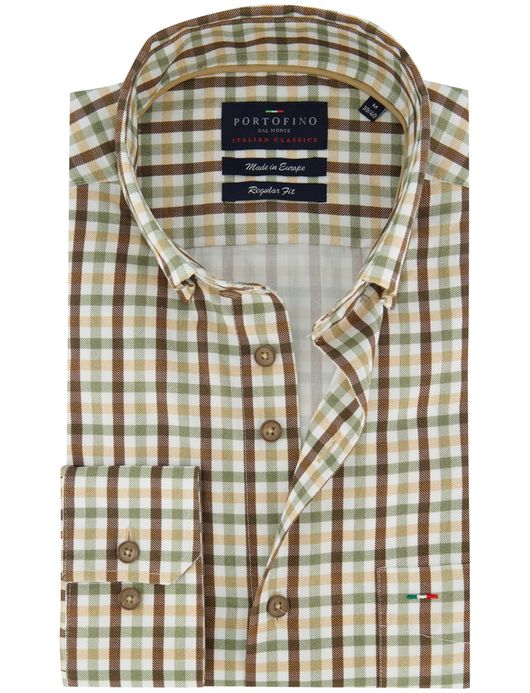 Geruit Portofino overhemd regular fit bruin groen