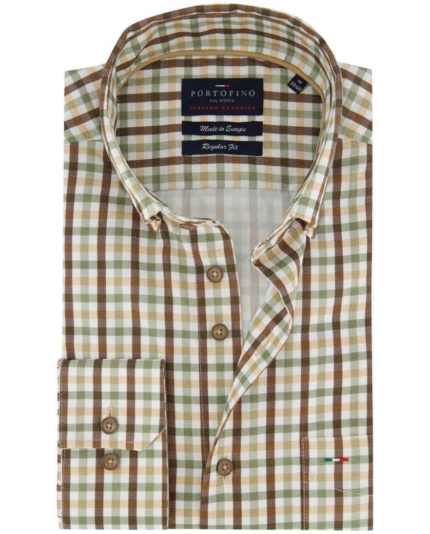 Regular fit geruit Portofino overhemd bruin groen