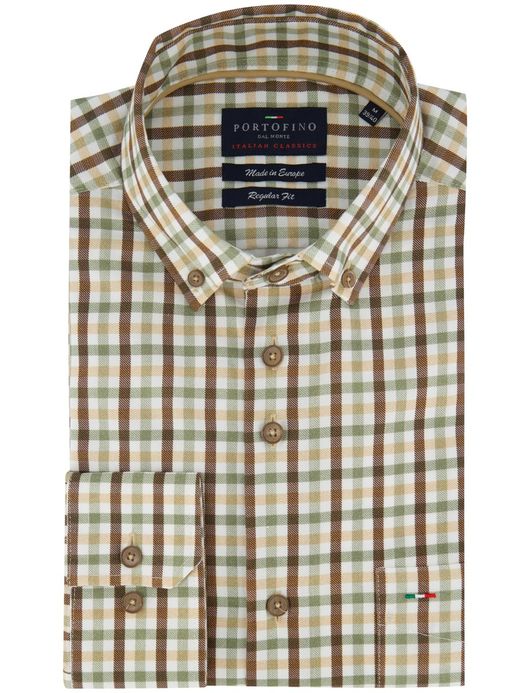 Geruit Portofino overhemd regular fit bruin groen