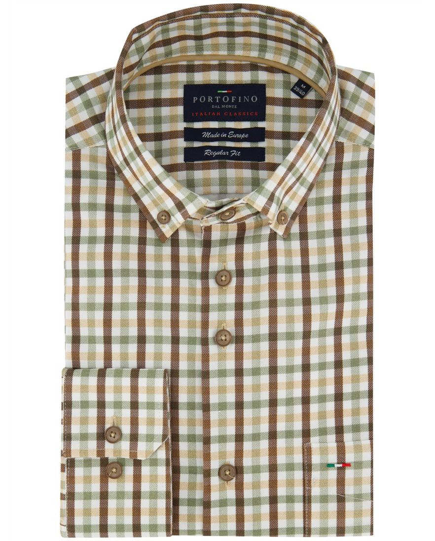 Regular fit geruit Portofino overhemd bruin groen