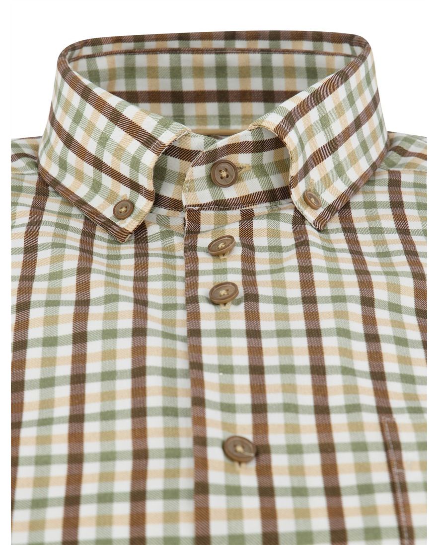 Regular fit geruit Portofino overhemd bruin groen