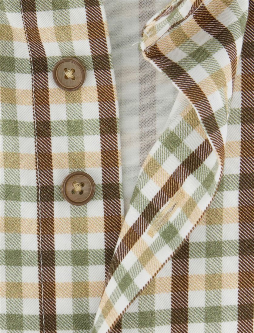 Bruin groen geruit Portofino overhemd normale fit katoen