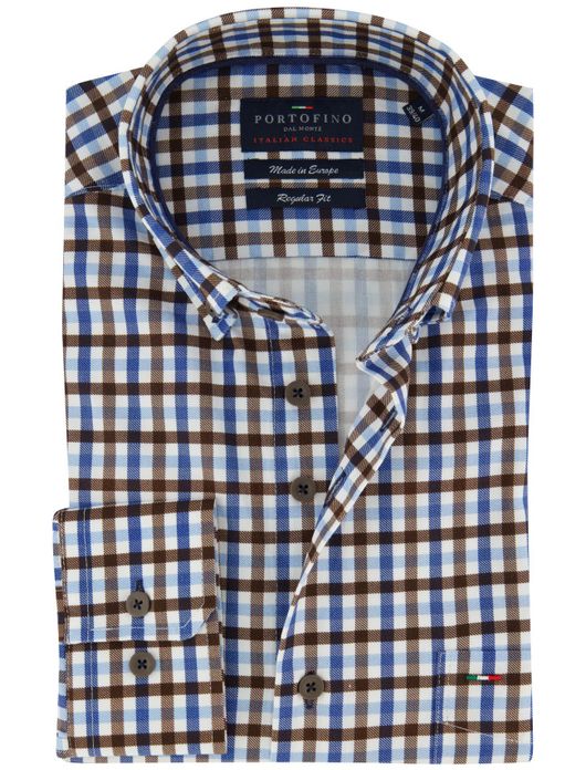Portofino regular fit overhemd katoen print blauw