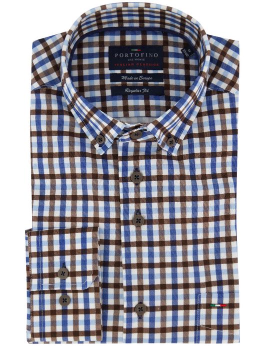Portofino regular fit overhemd katoen print blauw