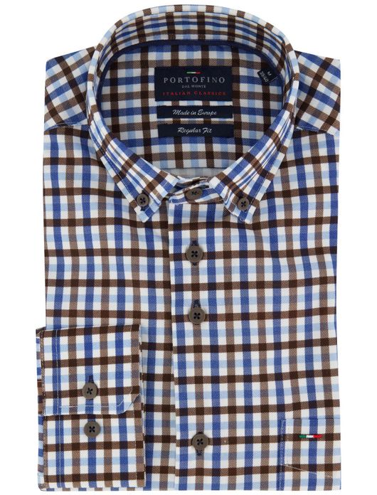 Portofino regular fit overhemd katoen print blauw