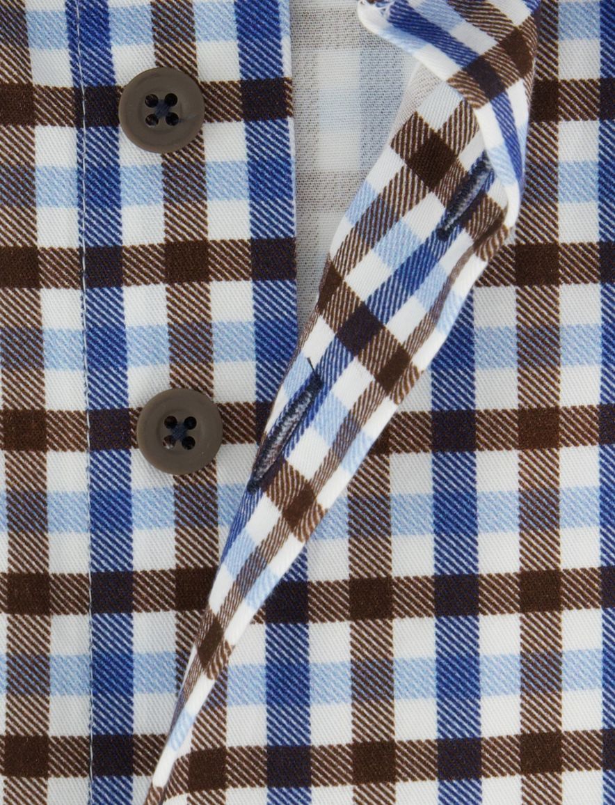 Portofino regular fit geruit overhemd bruin blauw