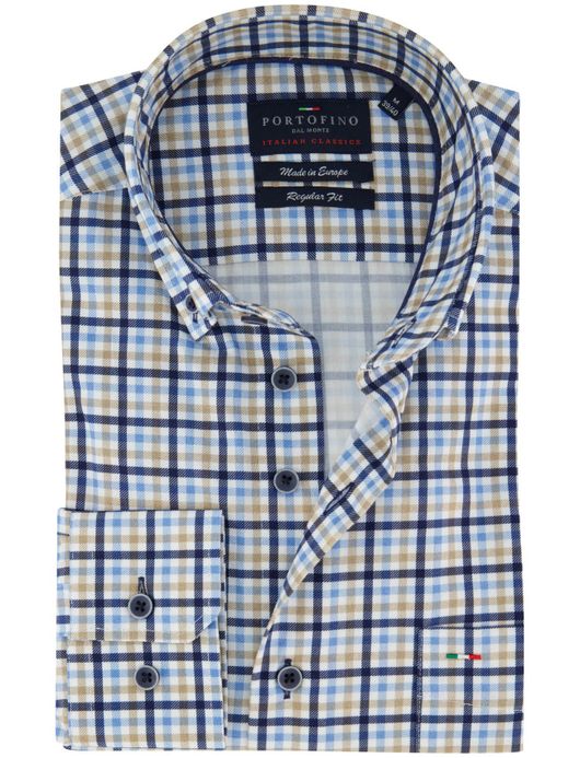 Portofino regular fit overhemd katoen print blauw