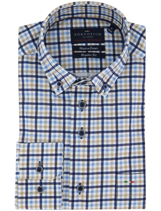 Portofino regular fit overhemd katoen print blauw
