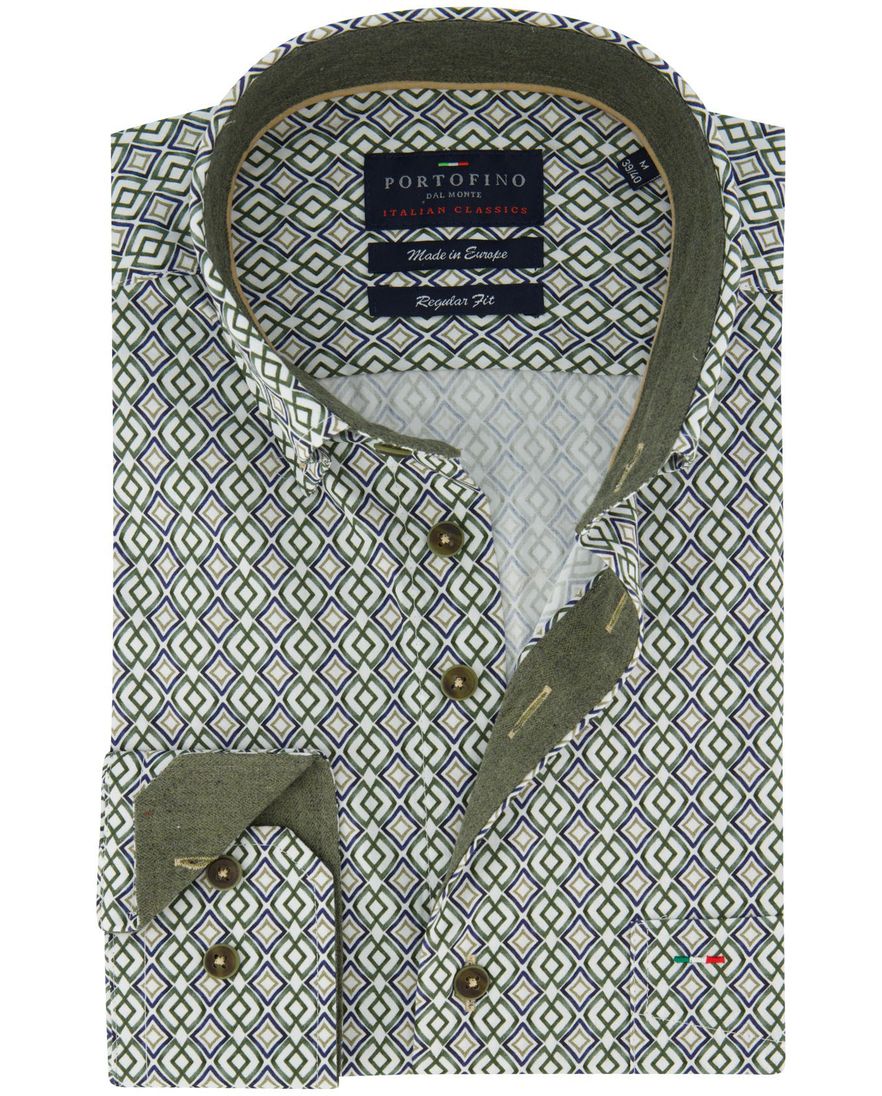 Portofino regular fit geprint overhemd groen