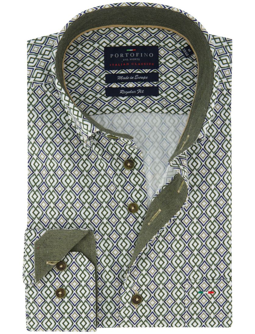 Regular fit overhemd Portofino geprint groen katoen