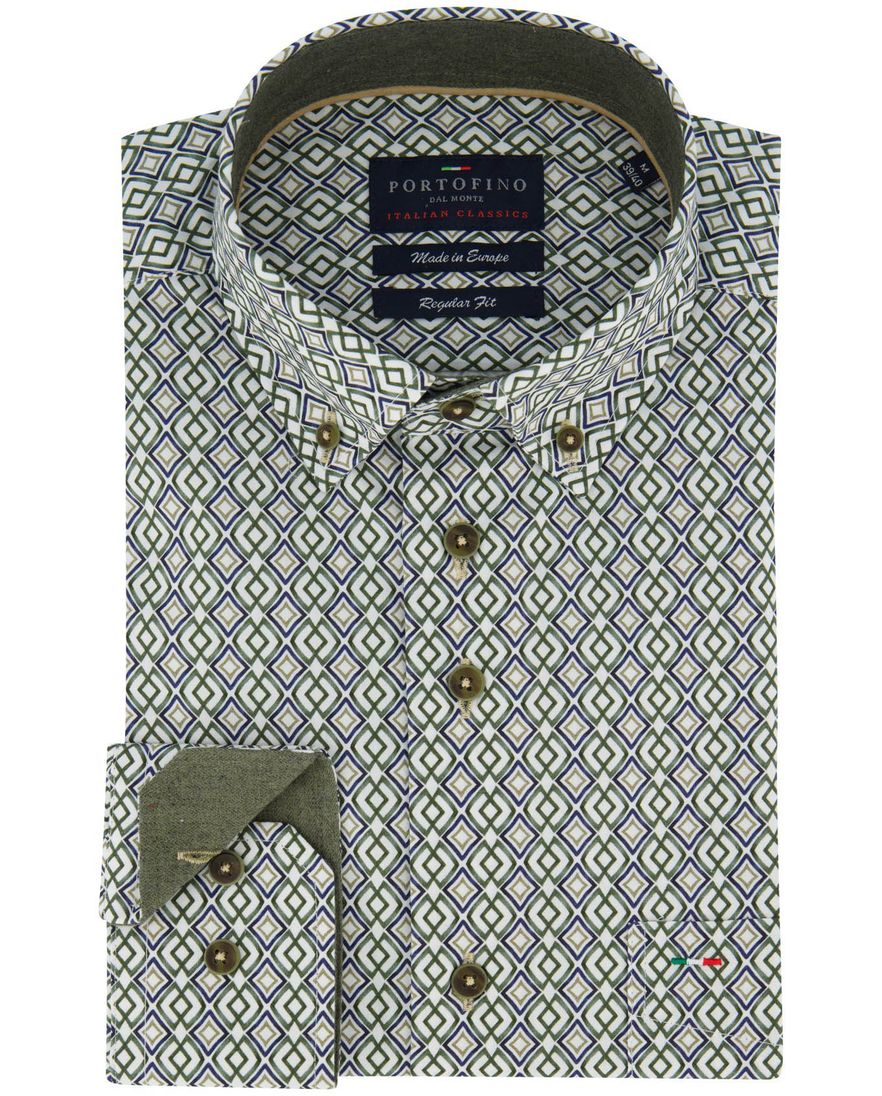 Portofino regular fit geprint overhemd groen