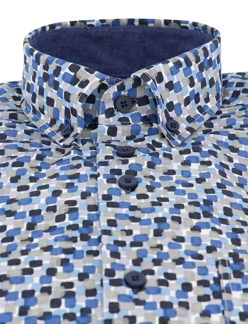 Portofino regular fit blauw geprint overhemd katoen