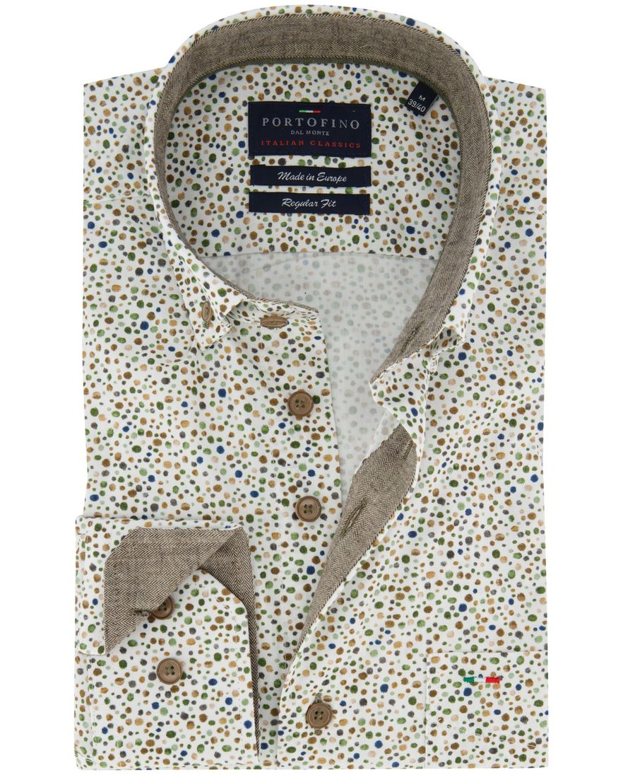 Normale fit overhemd geprint creme Portofino