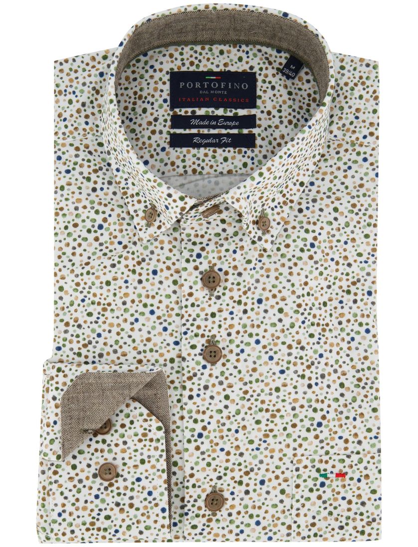 Katoenen geprint creme overhemd katoen