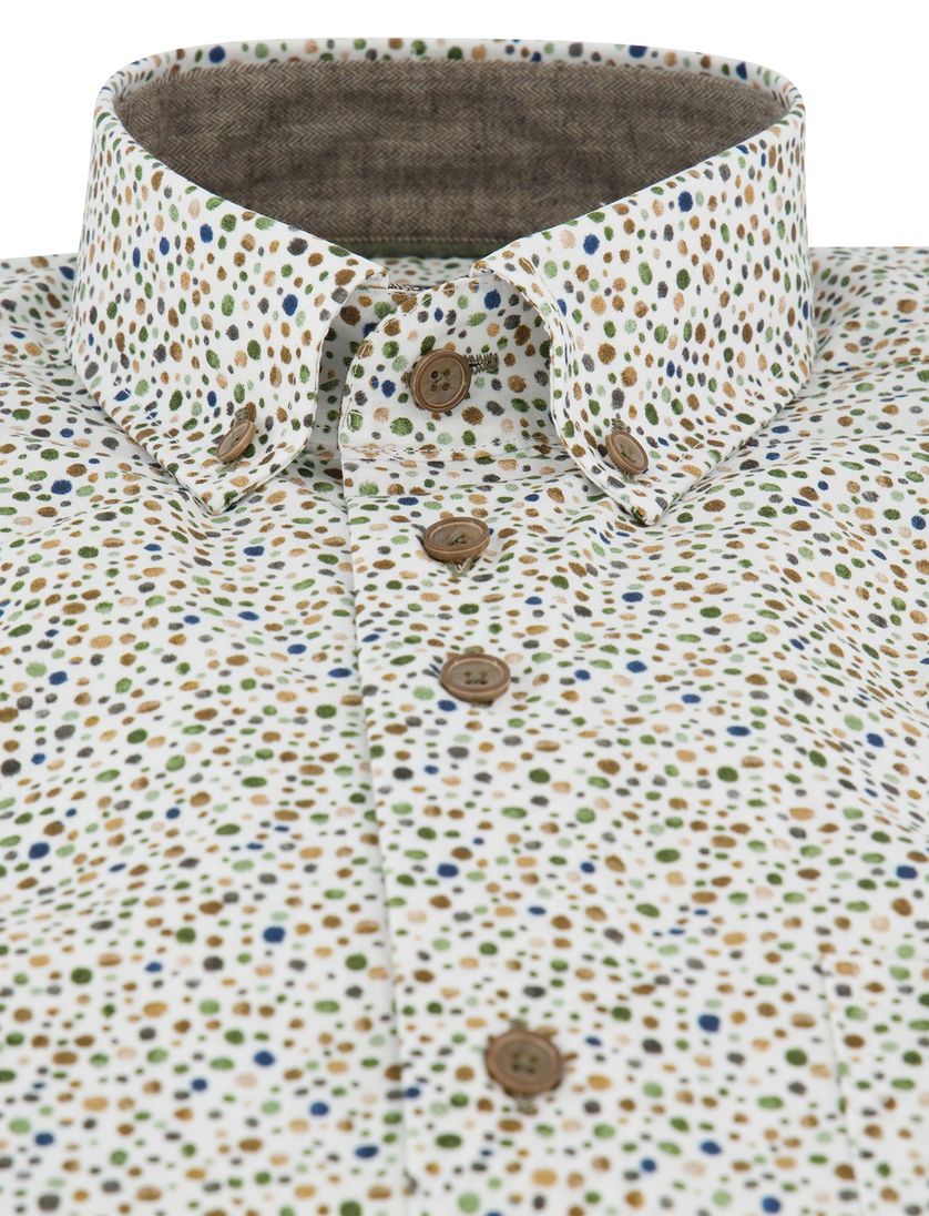Katoenen geprint creme overhemd katoen