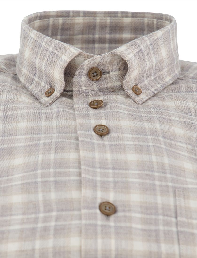 Beige geruit overhemd Portofino normale fit