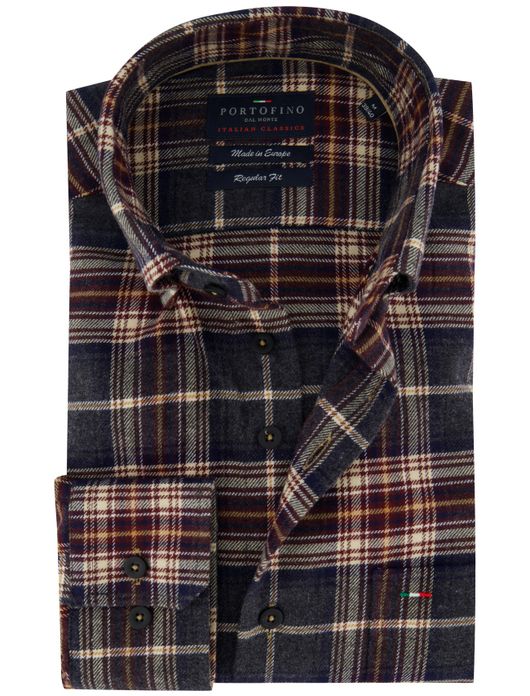 Geruit flanel overhemd Portofino regular fit grijs