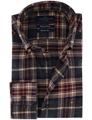 Portofino Portofino geruit flanel overhemd regular fit grijs