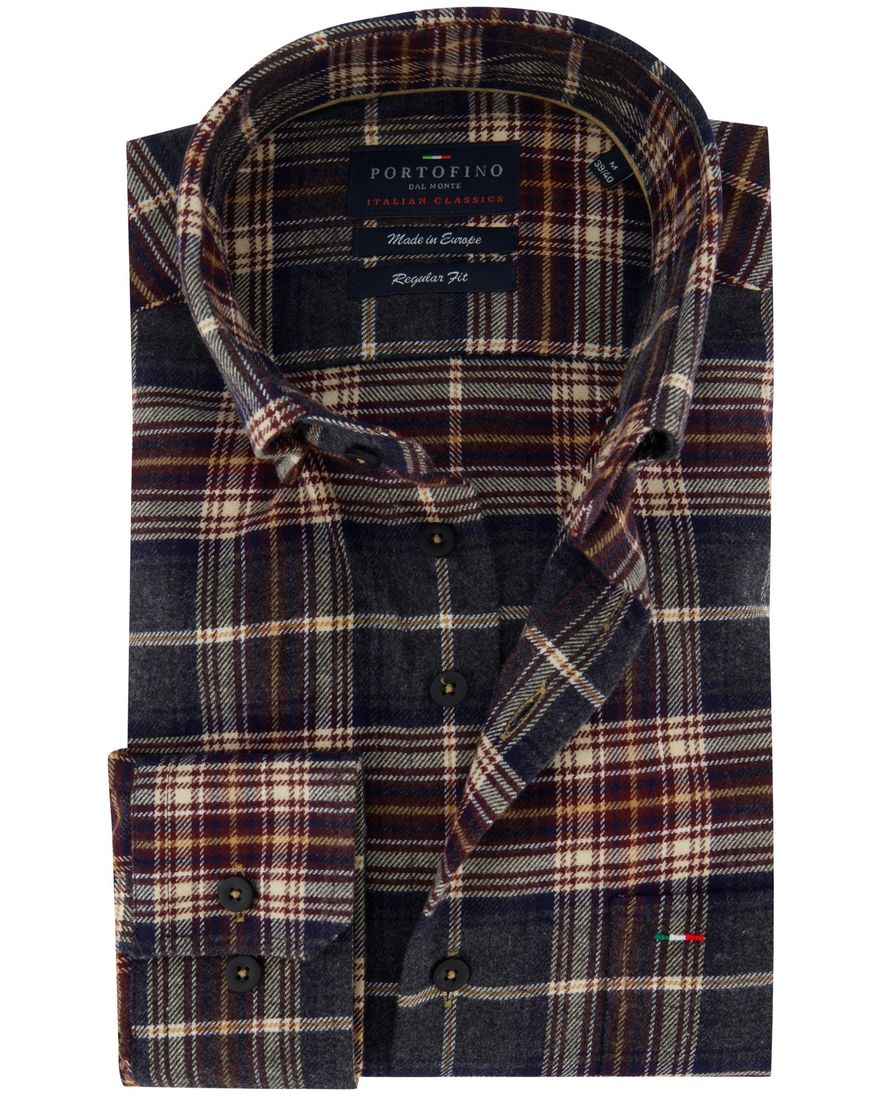 Portofino geruit flanel overhemd regular fit grijs