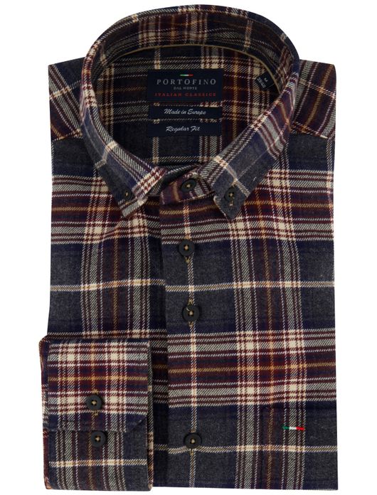 Geruit flanel overhemd Portofino regular fit grijs