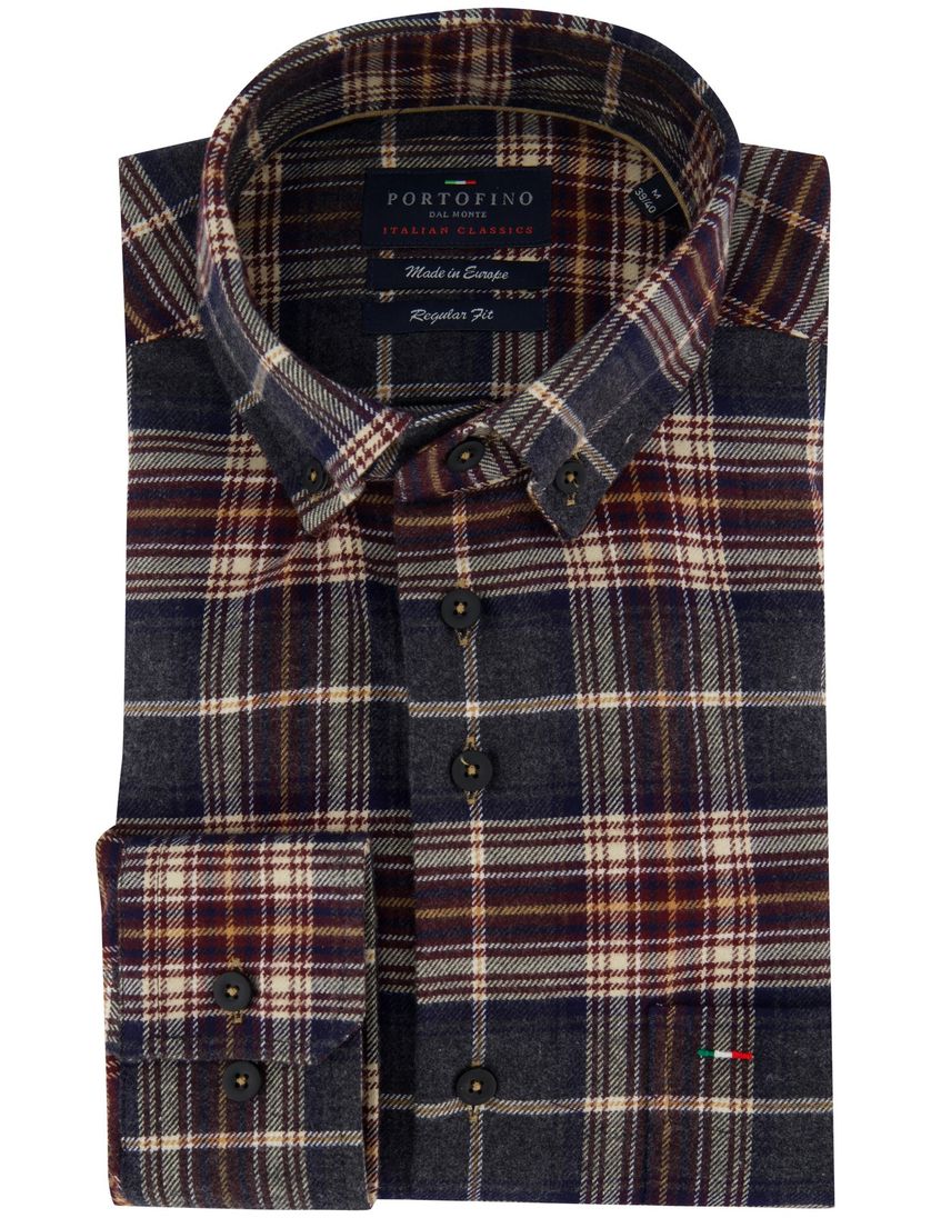 Grijs geruit overhemd flanel Portofino regular fit