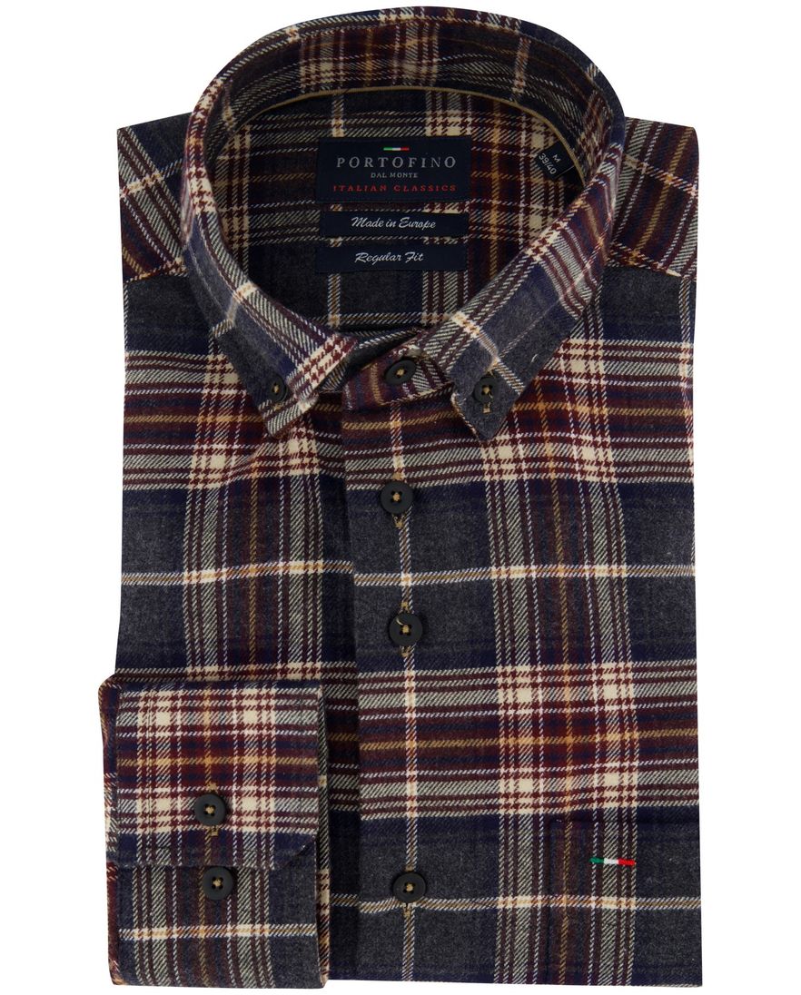 Portofino geruit flanel overhemd regular fit grijs