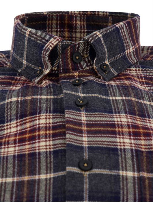 Geruit flanel overhemd Portofino regular fit grijs