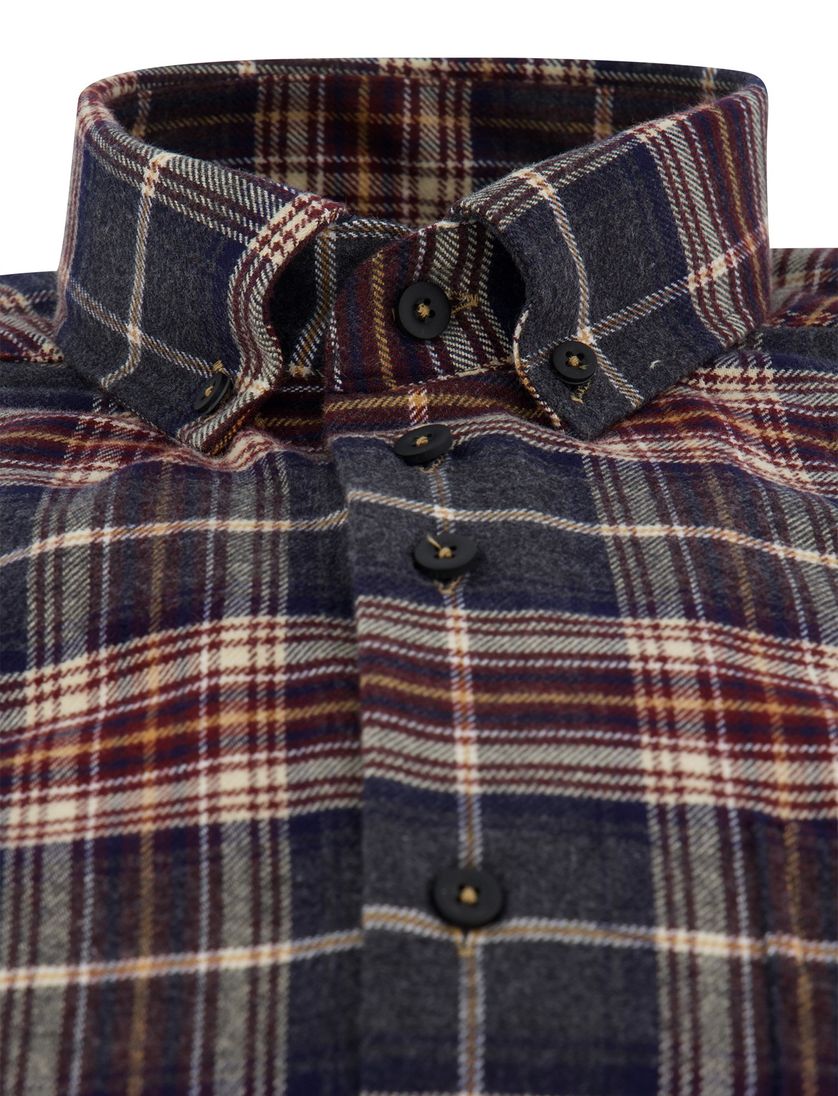 Grijs geruit overhemd flanel Portofino regular fit