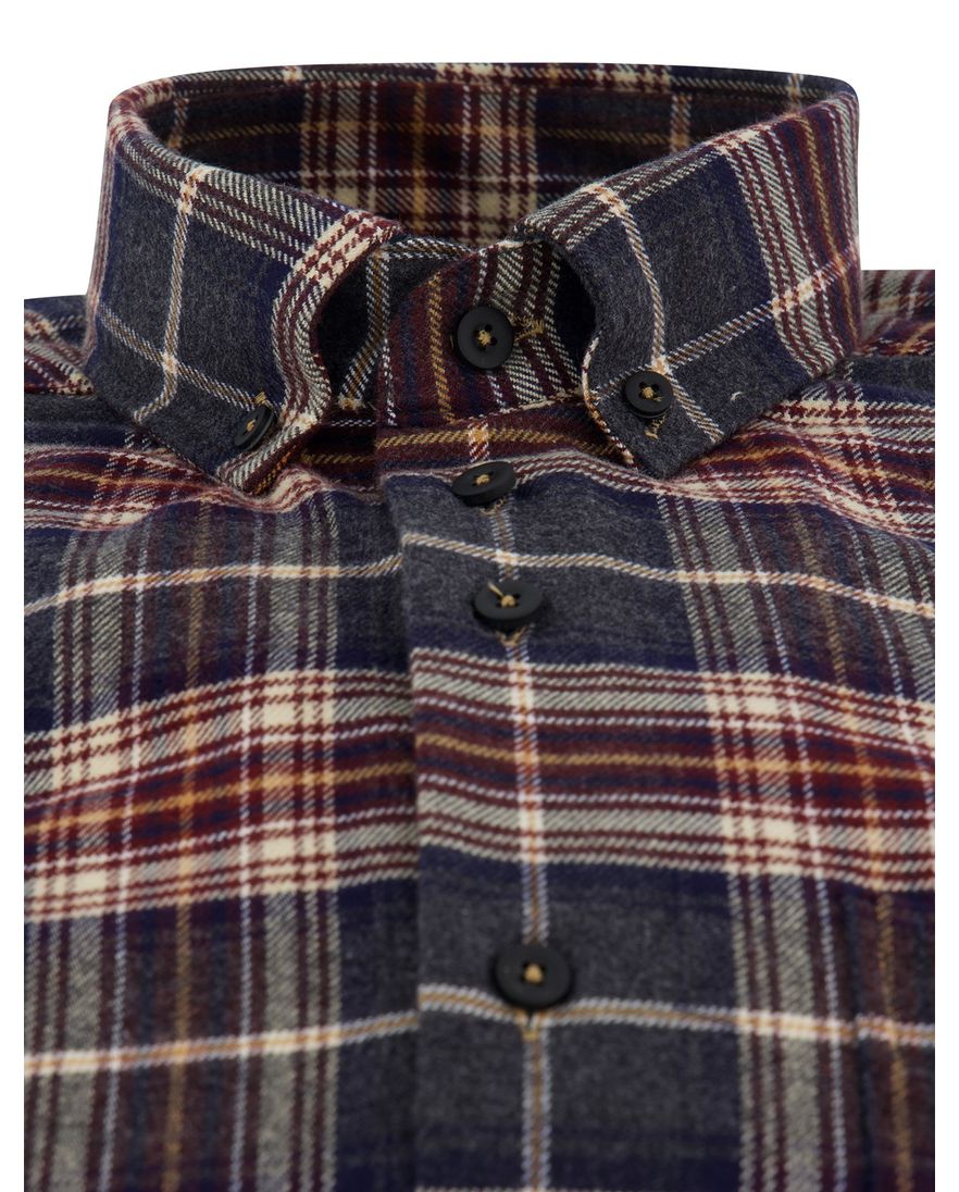 Portofino geruit flanel overhemd regular fit grijs