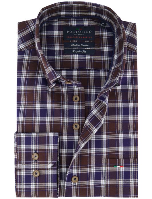 Geruit overhemd Portofino bruin normale fit