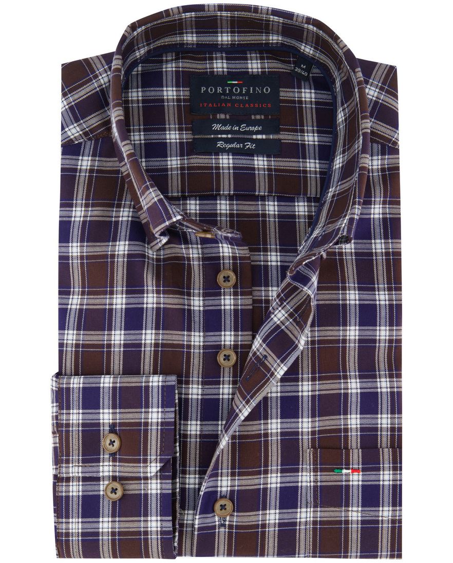 Geruit overhemd Portofino bruin normale fit