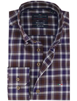 Portofino Normale fit overhemd Portofino bruin geruit katoen
