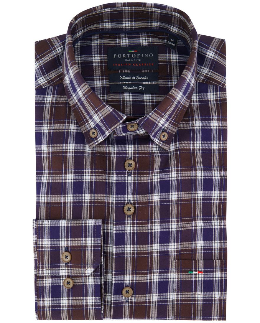 Geruit overhemd Portofino bruin normale fit