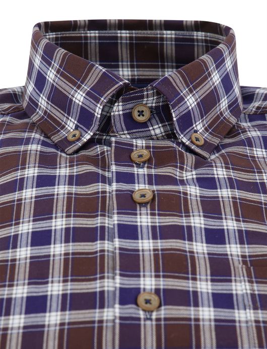 Geruit overhemd Portofino bruin normale fit