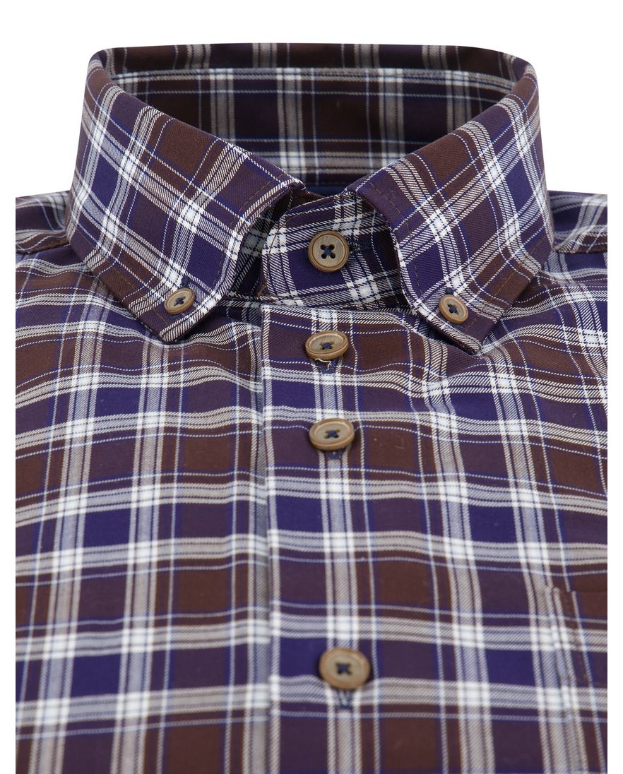 Geruit overhemd Portofino bruin normale fit