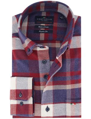 Portofino overhemd Portofino Regular Fit bordeaux flannel geruit