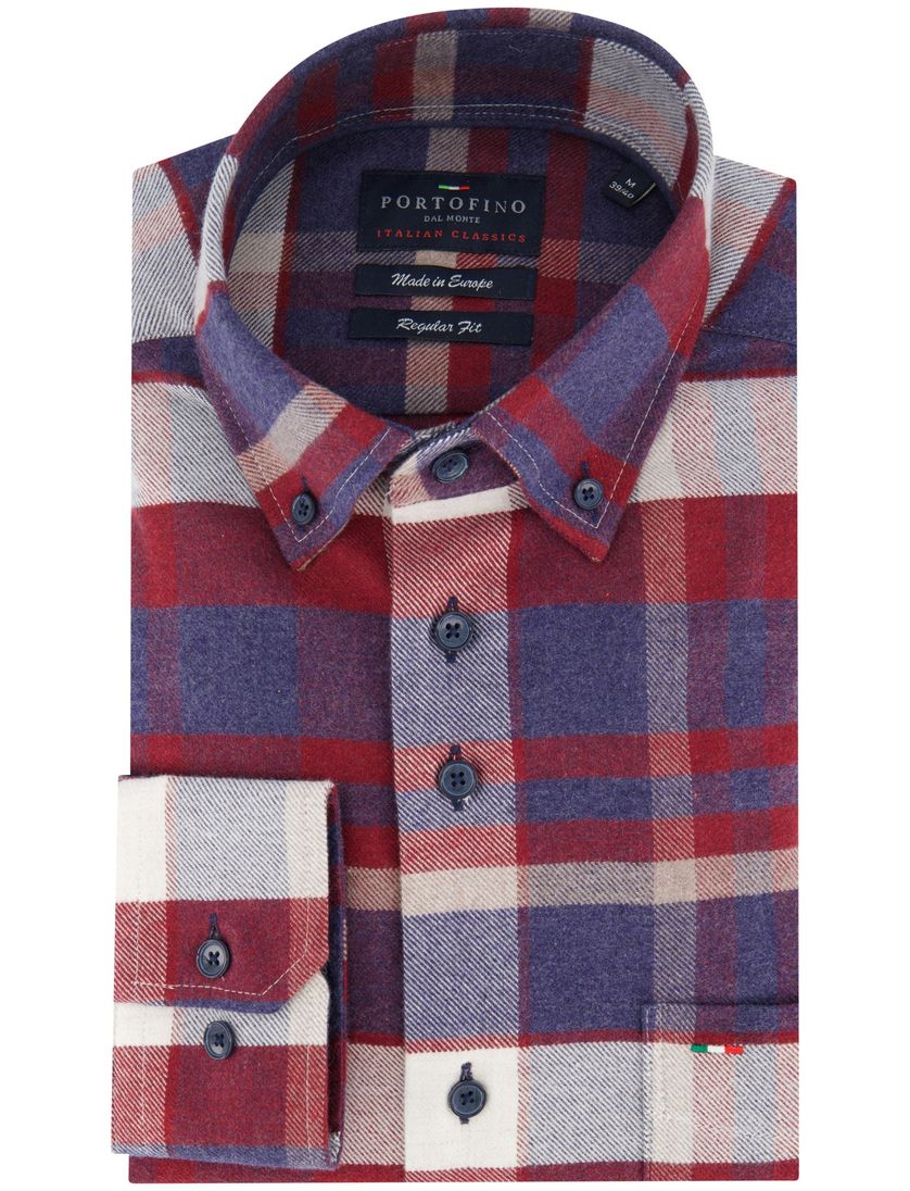 overhemd Portofino Regular Fit bordeaux flannel geruit