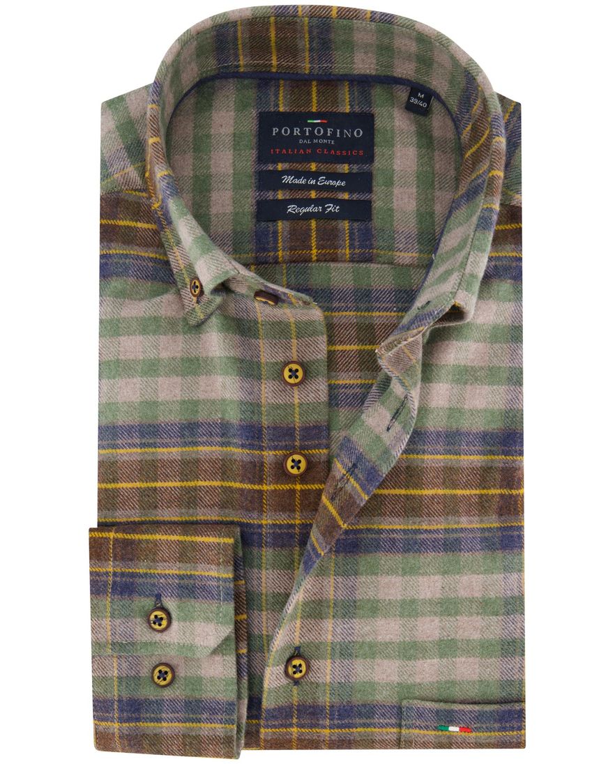 Portofino regular fit casual overhemd bruin flannel
