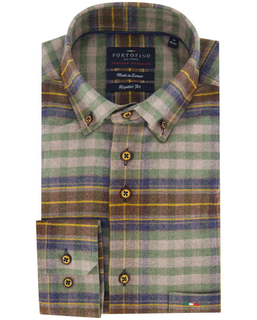 Portofino regular fit casual overhemd bruin flannel