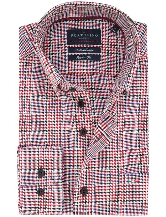 Portofino regular fit overhemd rood geruit katoen