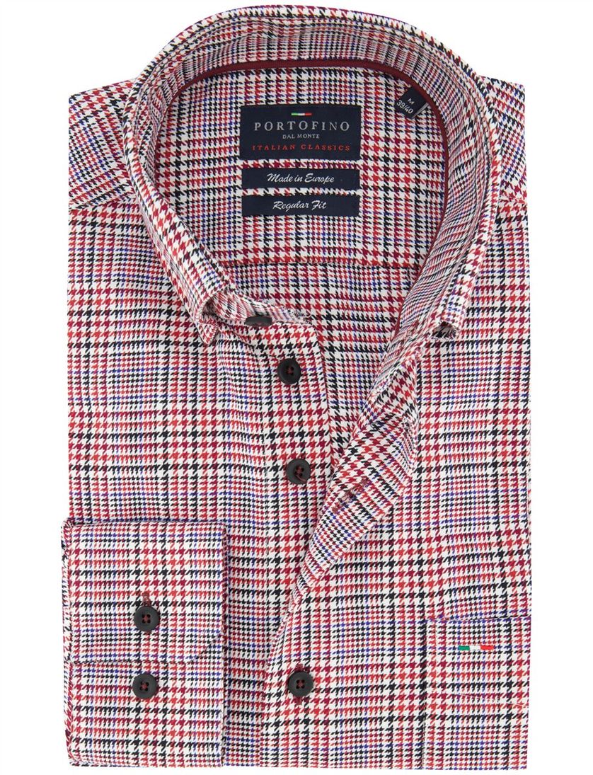 Regular fit Portofino overhemd rood geruit katoen
