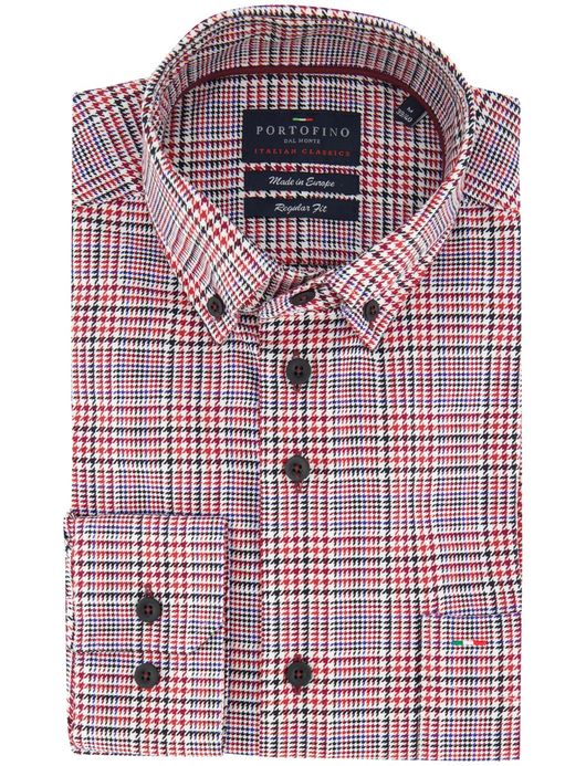 Portofino regular fit overhemd rood geruit katoen