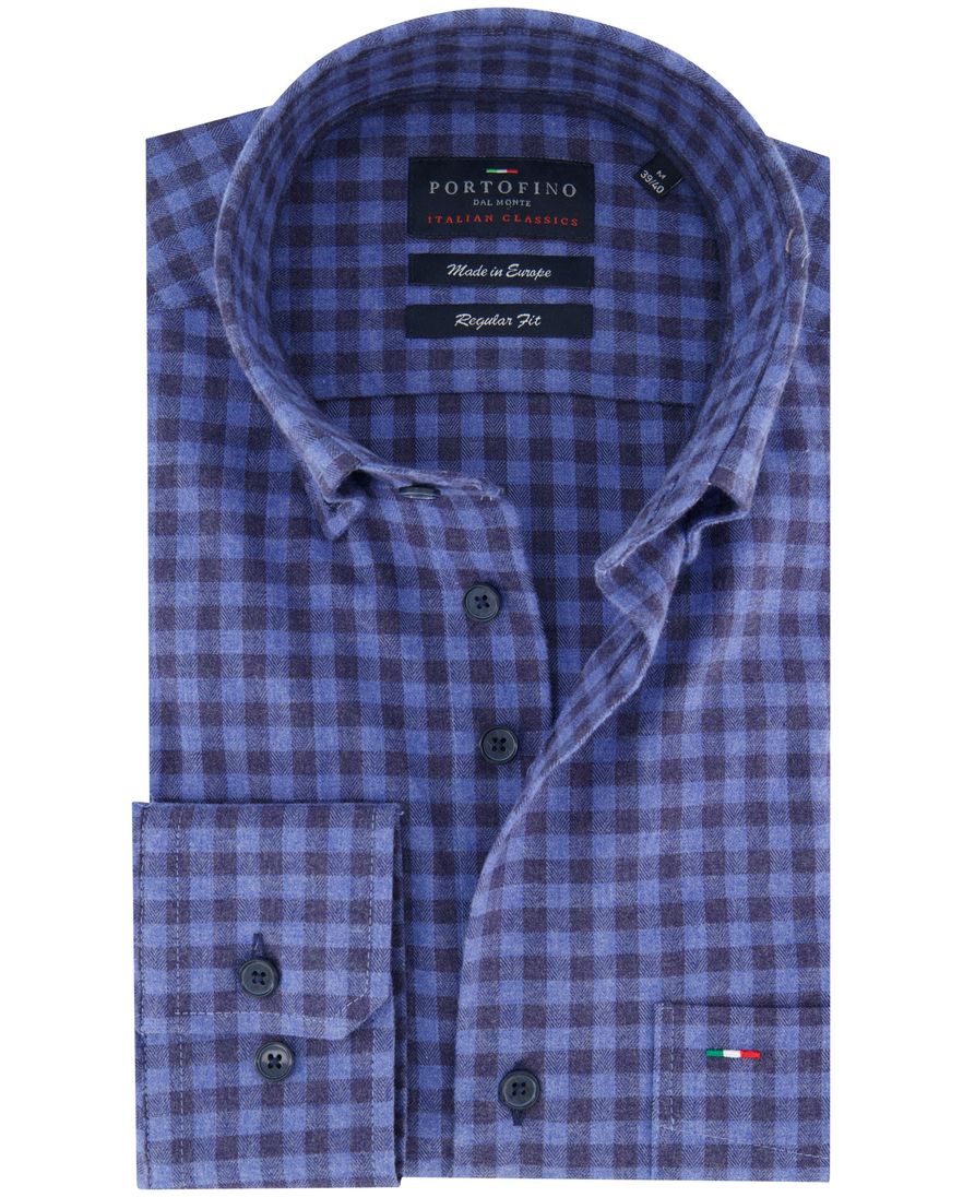 Portofino regular fit casual overhemd blauw flannel
