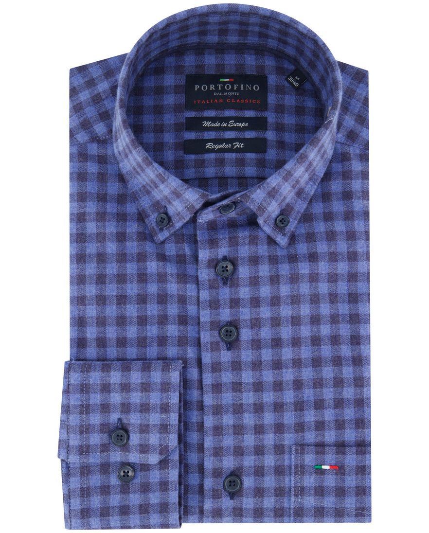 Portofino regular fit casual overhemd blauw flannel