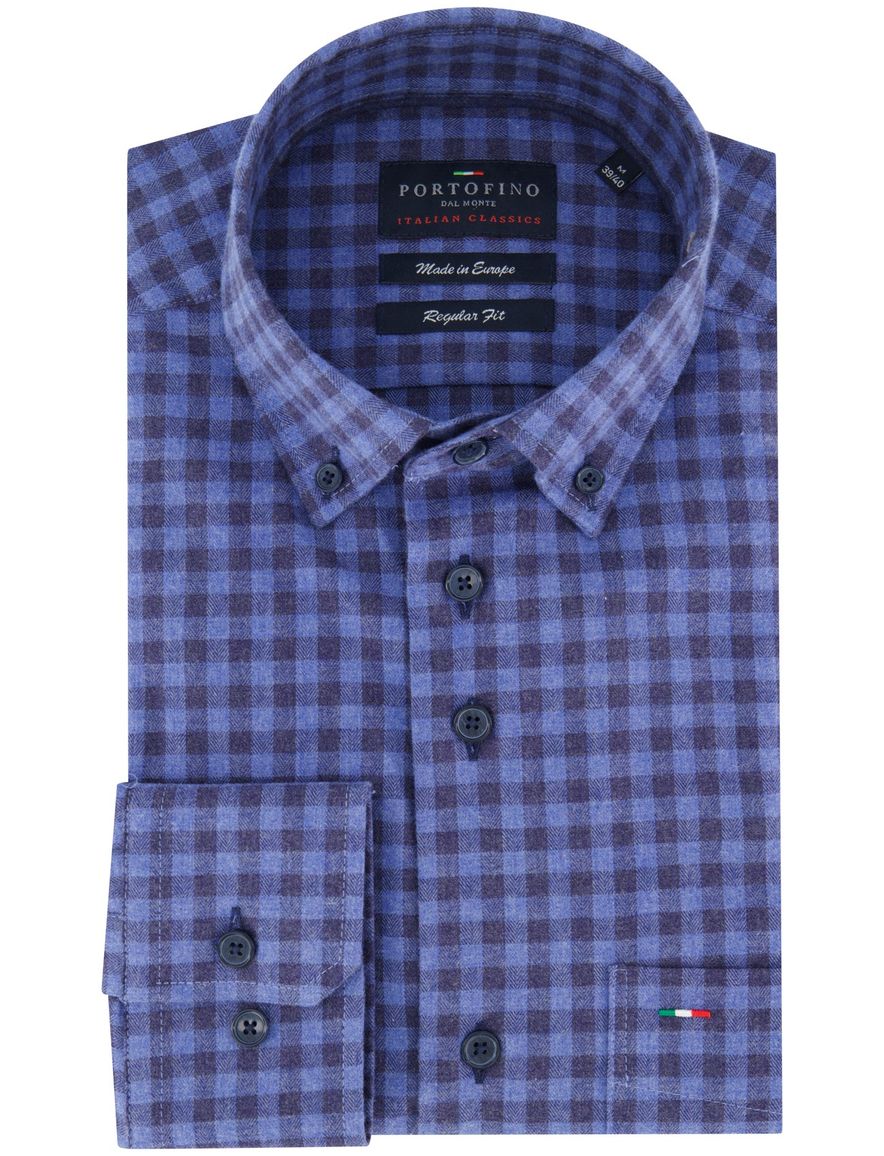 Portofino regular fit casual overhemd blauw flannel