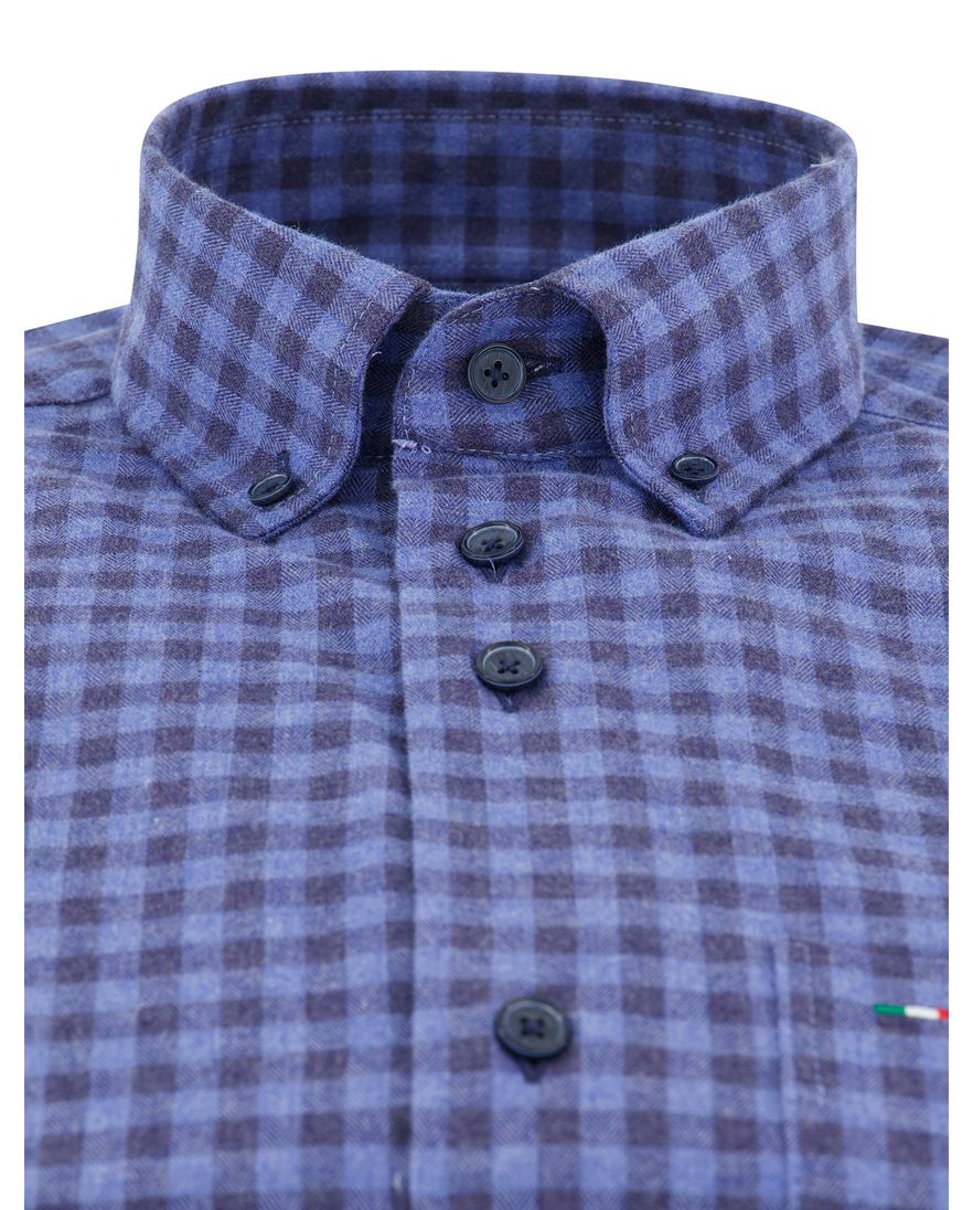 Portofino regular fit casual overhemd blauw flannel