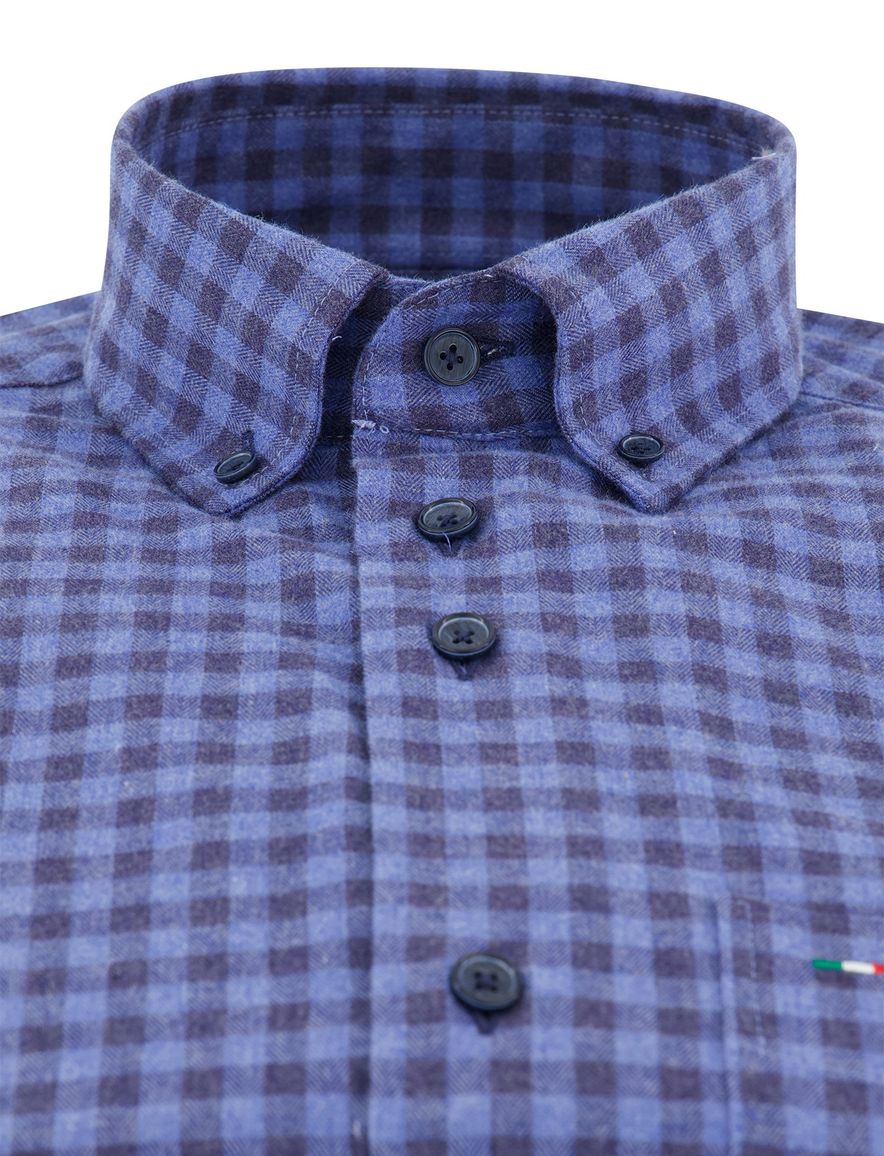 Portofino regular fit casual overhemd blauw flannel